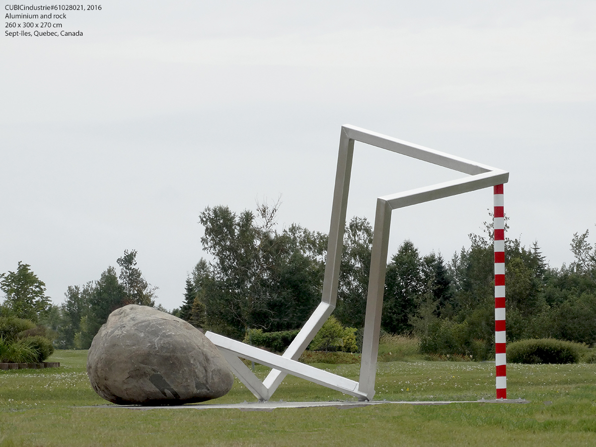 CUBICindustrie#61028021 2016 Aluminum and rock 260 x 300 x 270 cm Sept-iÌ‚les, Quebec, Canada